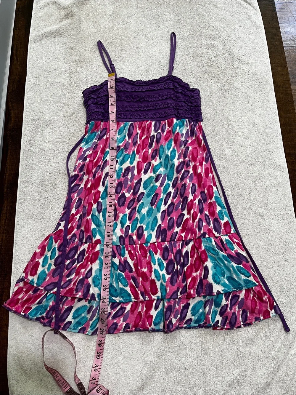 Justice Girls Purple Dress with Pink, Teal & Lavender Brushstroke Print